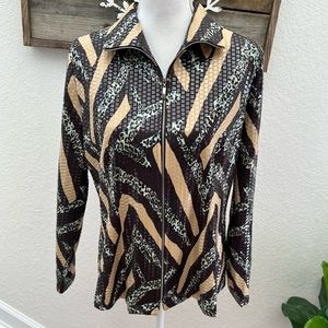 Exclusively Misook animal print full zippered sequin blazer jacket ladies M‎